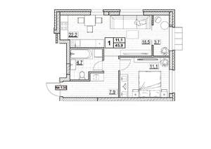 1-к квартира, вторичка, 46м2, 17/24 этаж