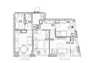 3-к квартира, вторичка, 69м2, 24/24 этаж