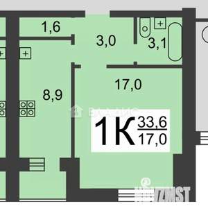 1-к квартира, вторичка, 34м2, 7/9 этаж