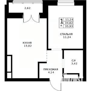 1-к квартира, строящийся дом, 36м2, 24/24 этаж