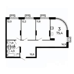 3-к квартира, вторичка, 75м2, 15/19 этаж