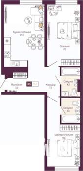 2-к квартира, вторичка, 71м2, 15/19 этаж