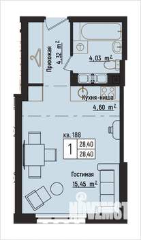 1-к квартира, вторичка, 28м2, 8/15 этаж