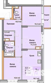 3-к квартира, вторичка, 69м2, 7/25 этаж