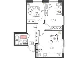 2-к квартира, вторичка, 48м2, 4/4 этаж