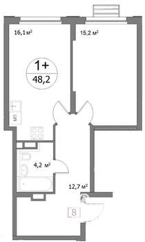 1-к квартира, сданный дом, 48м2, 2/22 этаж