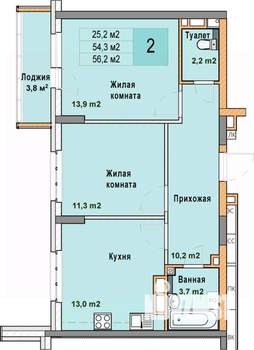 2-к квартира, вторичка, 56м2, 5/25 этаж