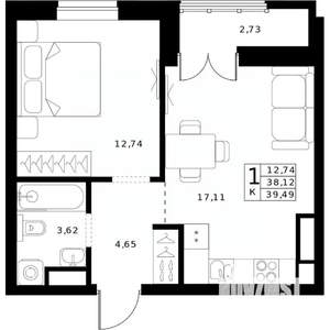 1-к квартира, строящийся дом, 39м2, 13/24 этаж