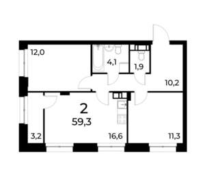 2-к квартира, вторичка, 59м2, 14/20 этаж