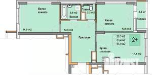 2-к квартира, вторичка, 65м2, 15/25 этаж