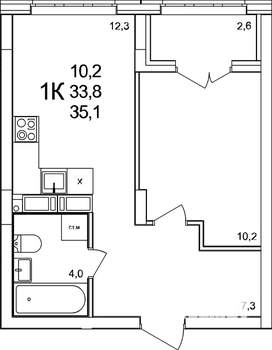 1-к квартира, вторичка, 35м2, 13/19 этаж