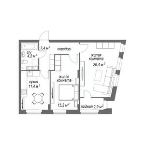 2-к квартира, строящийся дом, 62м2, 7/9 этаж