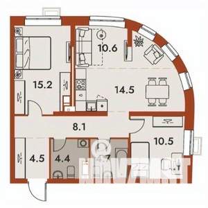 3-к квартира, строящийся дом, 73м2, 15/25 этаж