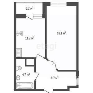 1-к квартира, вторичка, 44м2, 7/17 этаж