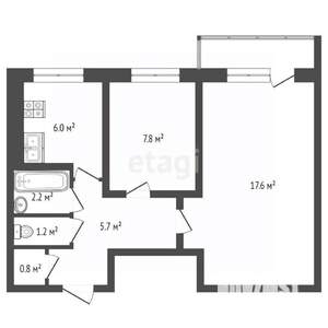 2-к квартира, вторичка, 42м2, 4/5 этаж