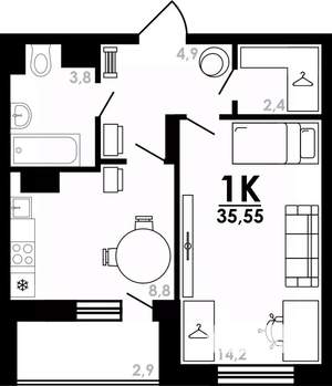 1-к квартира, вторичка, 36м2, 8/25 этаж
