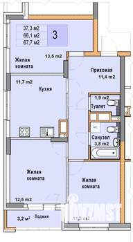 3-к квартира, вторичка, 68м2, 8/25 этаж