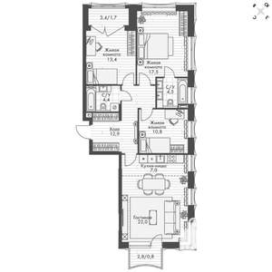 4-к квартира, вторичка, 95м2, 2/20 этаж