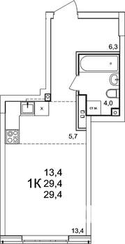 1-к квартира, вторичка, 29м2, 2/25 этаж
