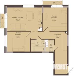 2-к квартира, строящийся дом, 61м2, 7/8 этаж