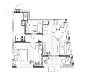 1-к квартира, вторичка, 47м2, 4/24 этаж