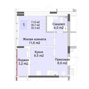1-к квартира, строящийся дом, 32м2, 1/10 этаж
