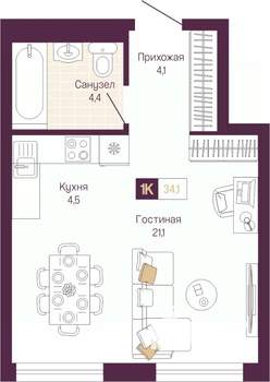 Студия квартира, вторичка, 34м2, 7/11 этаж