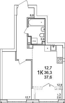 1-к квартира, вторичка, 38м2, 6/25 этаж