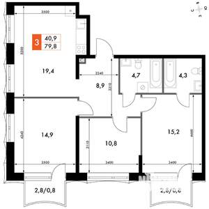 3-к квартира, вторичка, 80м2, 5/16 этаж