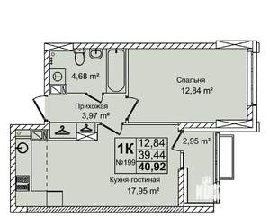 1-к квартира, вторичка, 41м2, 5/12 этаж