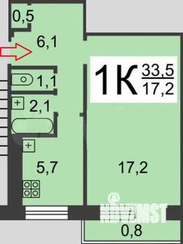 1-к квартира, вторичка, 34м2, 5/5 этаж