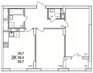 2-к квартира, вторичка, 60м2, 14/19 этаж