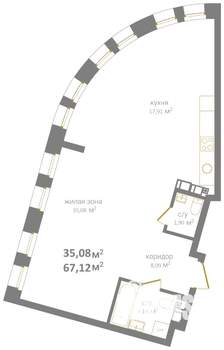 Студия квартира, вторичка, 67м2, 2/12 этаж