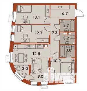 4-к квартира, строящийся дом, 86м2, 16/25 этаж
