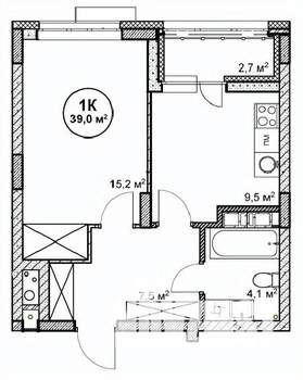 1-к квартира, вторичка, 39м2, 8/14 этаж
