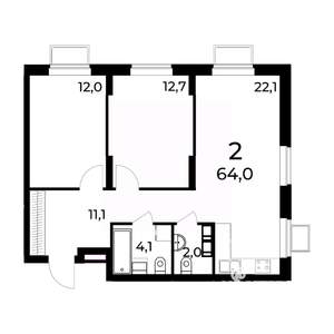 2-к квартира, вторичка, 64м2, 9/15 этаж