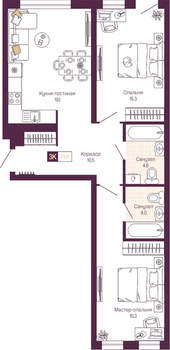 2-к квартира, вторичка, 70м2, 2/19 этаж