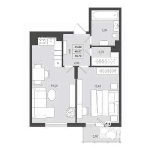 1-к квартира, вторичка, 47м2, 4/10 этаж