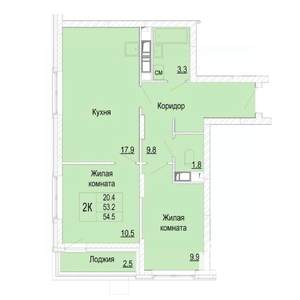 2-к квартира, вторичка, 55м2, 17/25 этаж