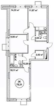 3-к квартира, строящийся дом, 75м2, 10/22 этаж