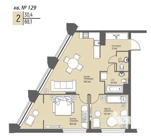 2-к квартира, вторичка, 68м2, 11/25 этаж