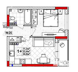 1-к квартира, вторичка, 35м2, 4/4 этаж