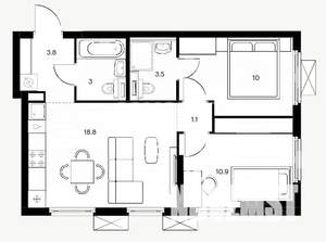 2-к квартира, вторичка, 51м2, 14/15 этаж