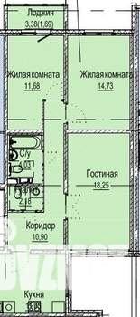 3-к квартира, строящийся дом, 75м2, 7/9 этаж