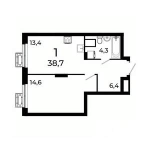 1-к квартира, вторичка, 39м2, 8/19 этаж