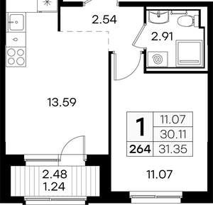 1-к квартира, вторичка, 31м2, 5/9 этаж