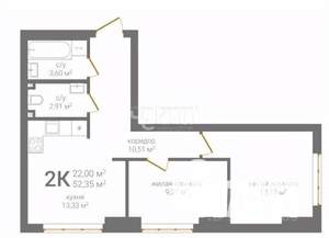 2-к квартира, вторичка, 52м2, 2/24 этаж