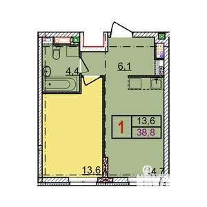1-к квартира, вторичка, 39м2, 12/18 этаж