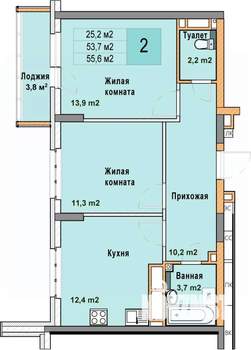 2-к квартира, вторичка, 56м2, 18/25 этаж