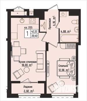 1-к квартира, вторичка, 42м2, 10/15 этаж